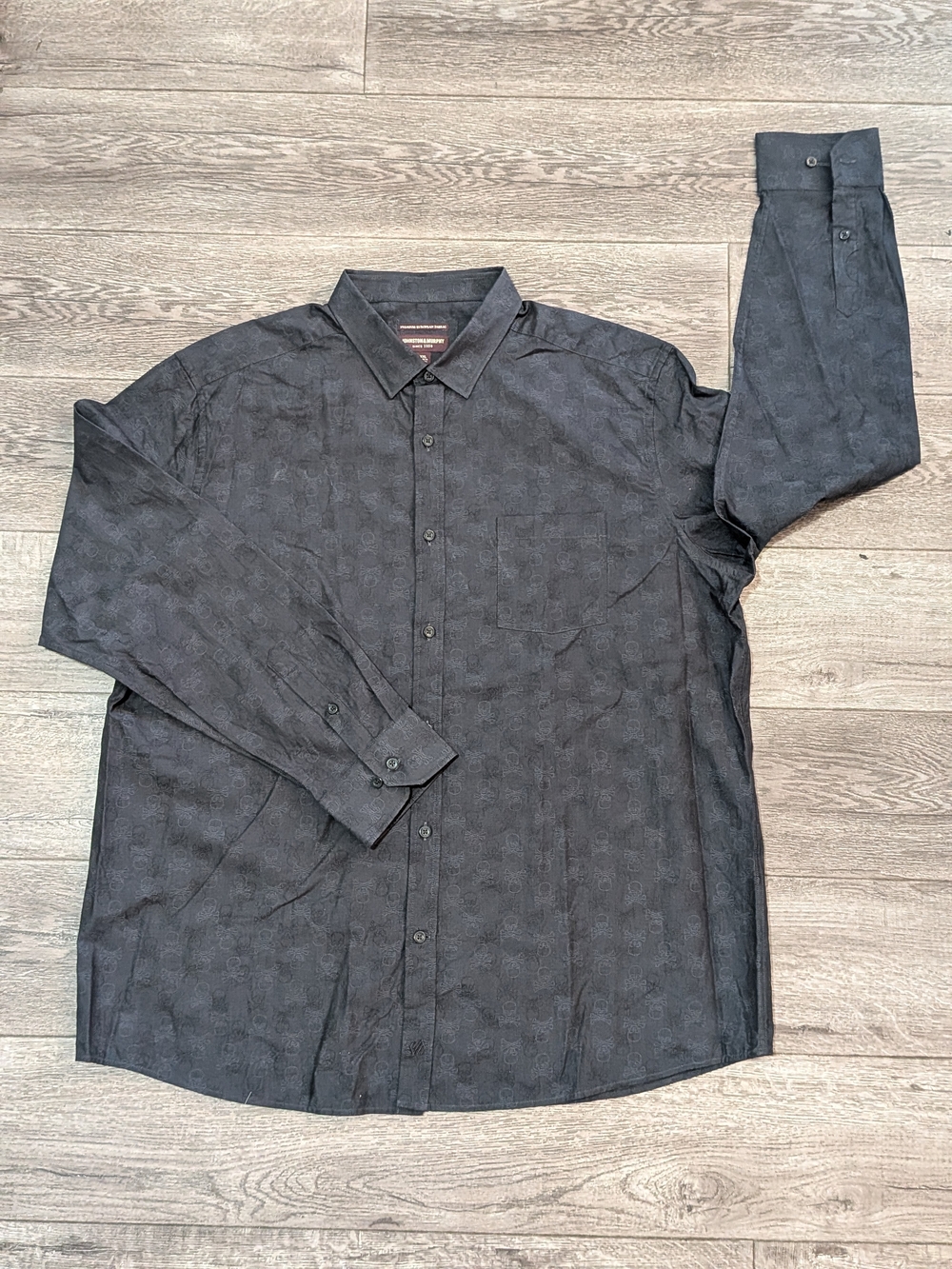 NWT Johnston & Murphy Men XXL Black Skull Jacquard Long Sleeve Button Up Shirt